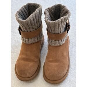 UGG Australia Cambridge Knit Suede Boots Chestnut Brown Women’s S 7 Booties Shoe